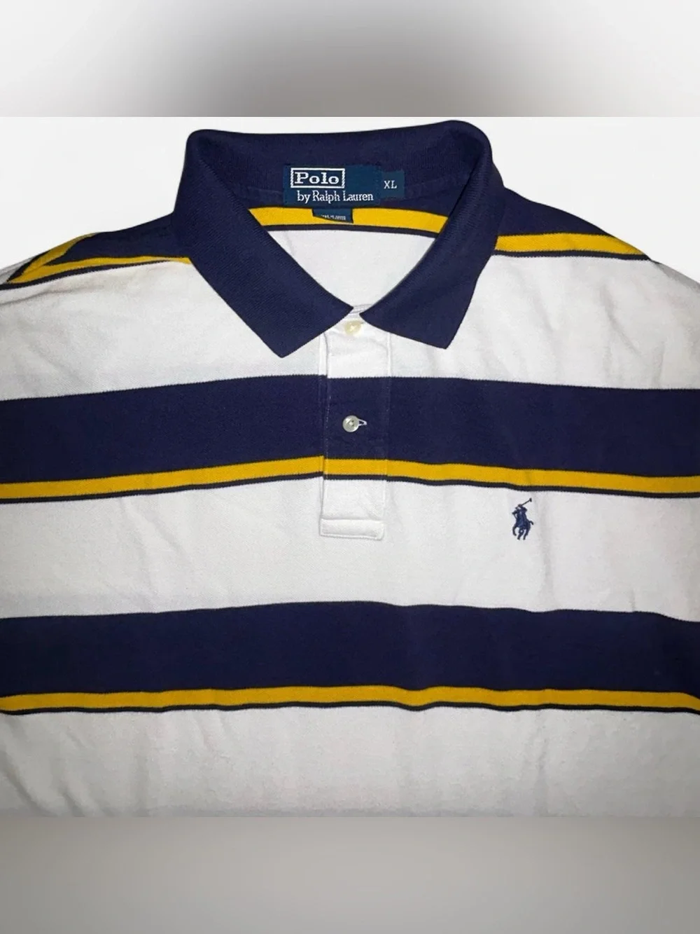 Polo by Ralph Lauren Navy, White & Yellow Striped Men’s Polo.